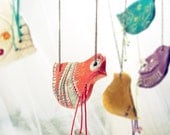 Bird necklace- orange with turquoise stripes- RESERVED For Orestis