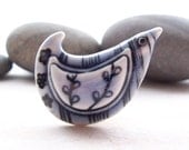 Bird Brooch Pin Porcelain Striped Bird Glazed Pale Blue