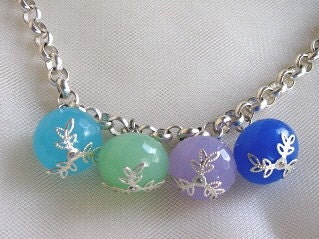 Chalcedony Necklace on Chunky Silver Chain, Shades of Blue, Handmade Jewelry