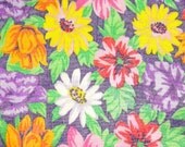 Vintage 70s Far Out Fabric Yardage - Hot Pink/Purple/Canary Yellow/Orange Semi Sheer Organza w/ Rainbow Daisy Design - Spring/Summer Sewing