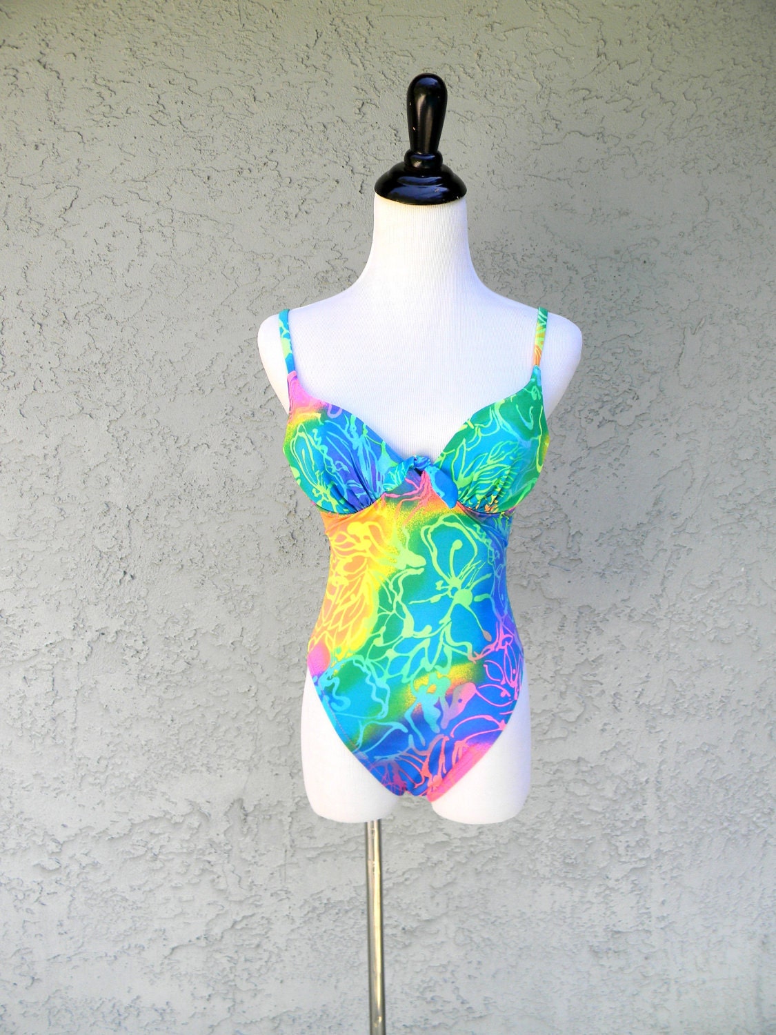 80s Swimsuit - Beverly Hills, 90210 - Vintage 80s/90s NEON Spandex Bathing Suit in Fluorescent Hot Pink/Yellow/Orange/Purple/Blue/Green SALE