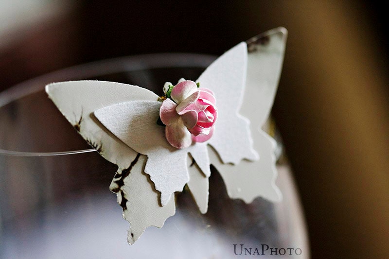 Set of 12 butterfly gift tags with roses