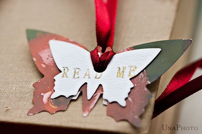 READ ME - Butterfly Bookmark with red ribbon - gift for reader, writer or your library