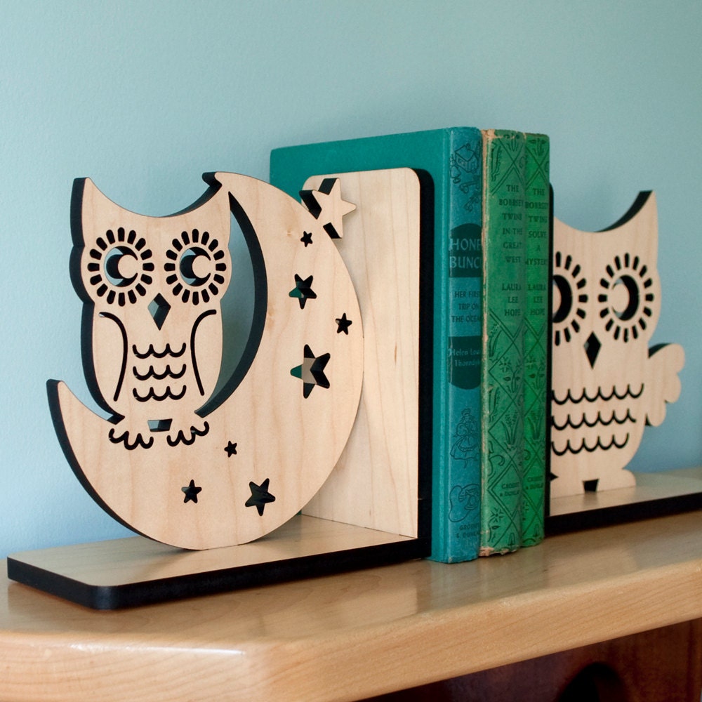 Night Owl Bookend: Wood Modern Baby Nursery Children