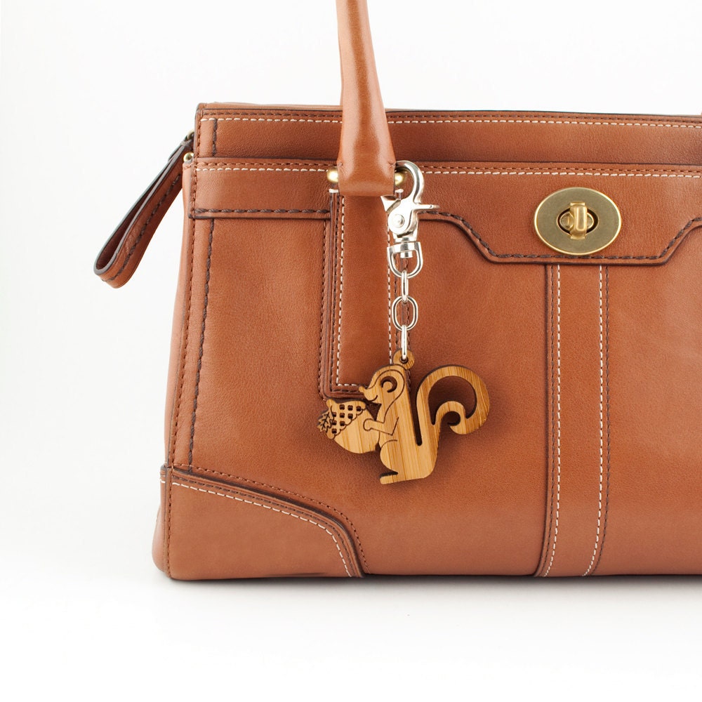 Squirrel Bag Charm: Bamboo Wood Squirrel Purse Charm