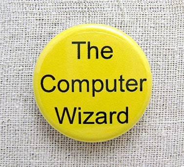 Computer wizard.  Pinback button