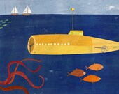 Submarine and Octopus Print