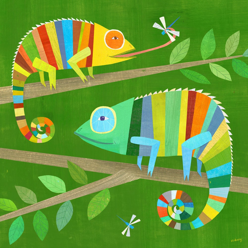 Striped Chameleons Print 12" x 12"