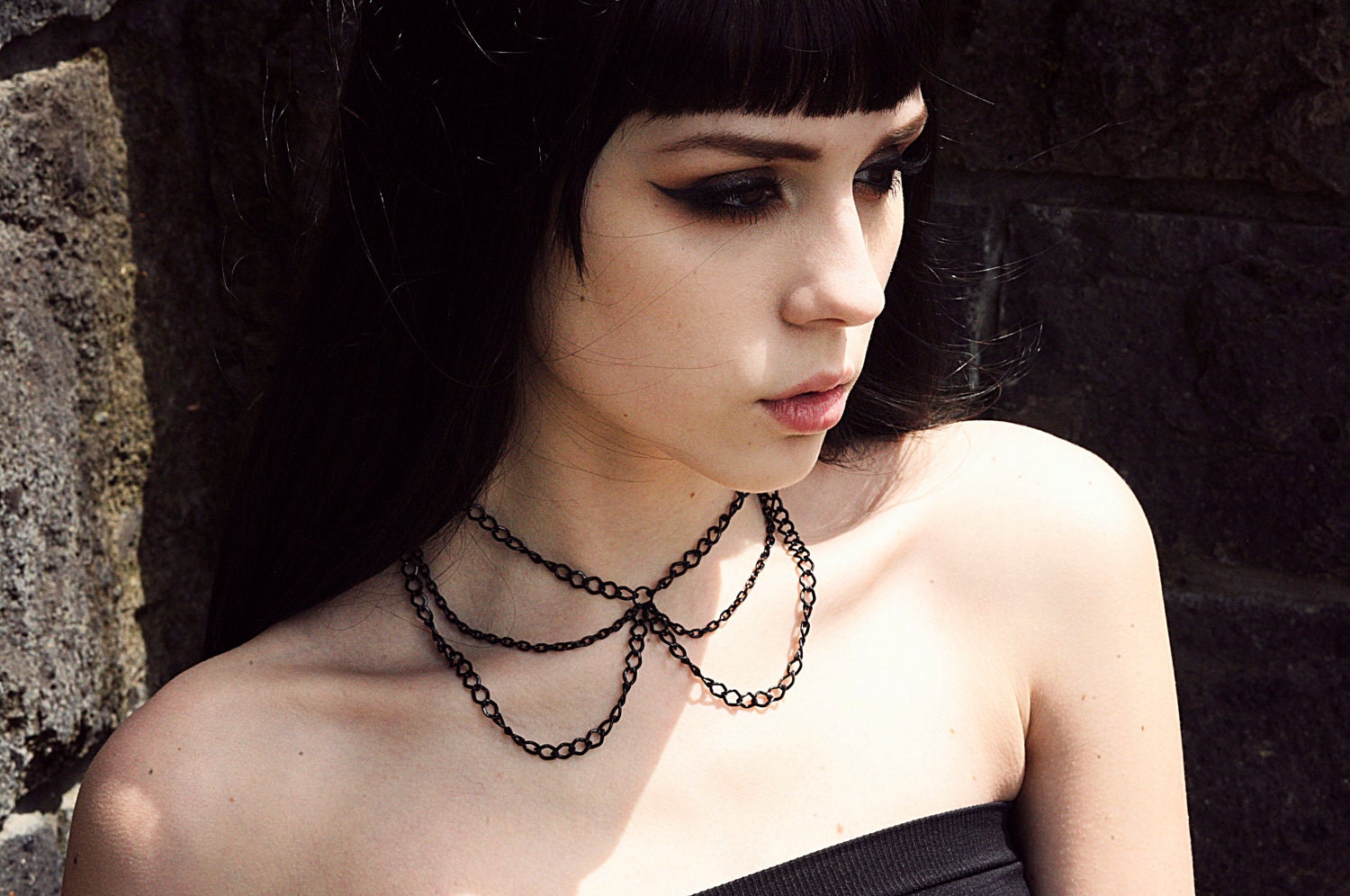 Handmade Black Three Tiered Peter Pan Collar Choker Necklace