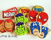 Superhero Cookies, Spiderman, Captain America, Hulk,  Iron Man -  1 Dozen