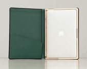 The Cartella  MacBook Air Moleskin Case-13 inch Forest Green interior EXPRESS Shipping