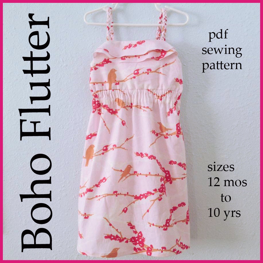 INSTANT DOWNLOAD Girls PDF dress pattern Boho Flutter Dress
