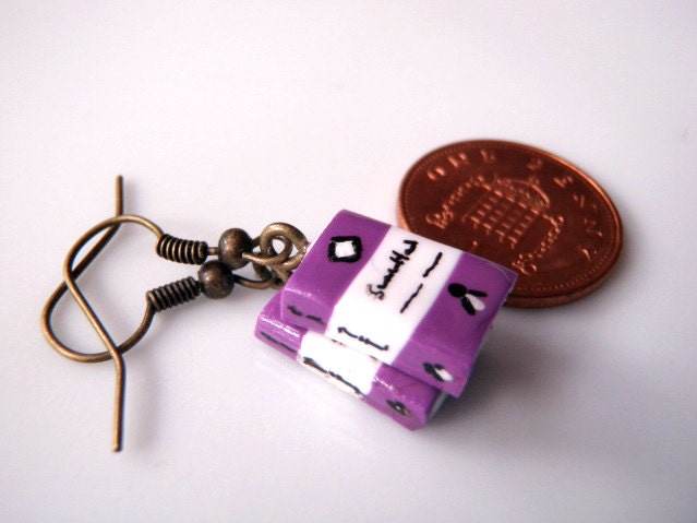 Penguin Book Dangle Earrings in Purple by Coryographies (Made to Order)
