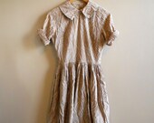 1950s / 50s Dress with Full Skirt - Abstract Cy Twombly Scribbles