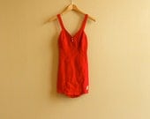 1930s Lipstick Red Swimsuit / Playsuit by Catalina - Pin Up Beachwear - Flying Fish Logo