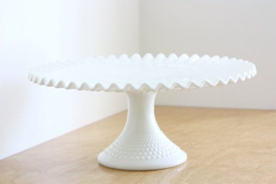 Vintage Fenton Hobnail Milk Glass Cake Plate