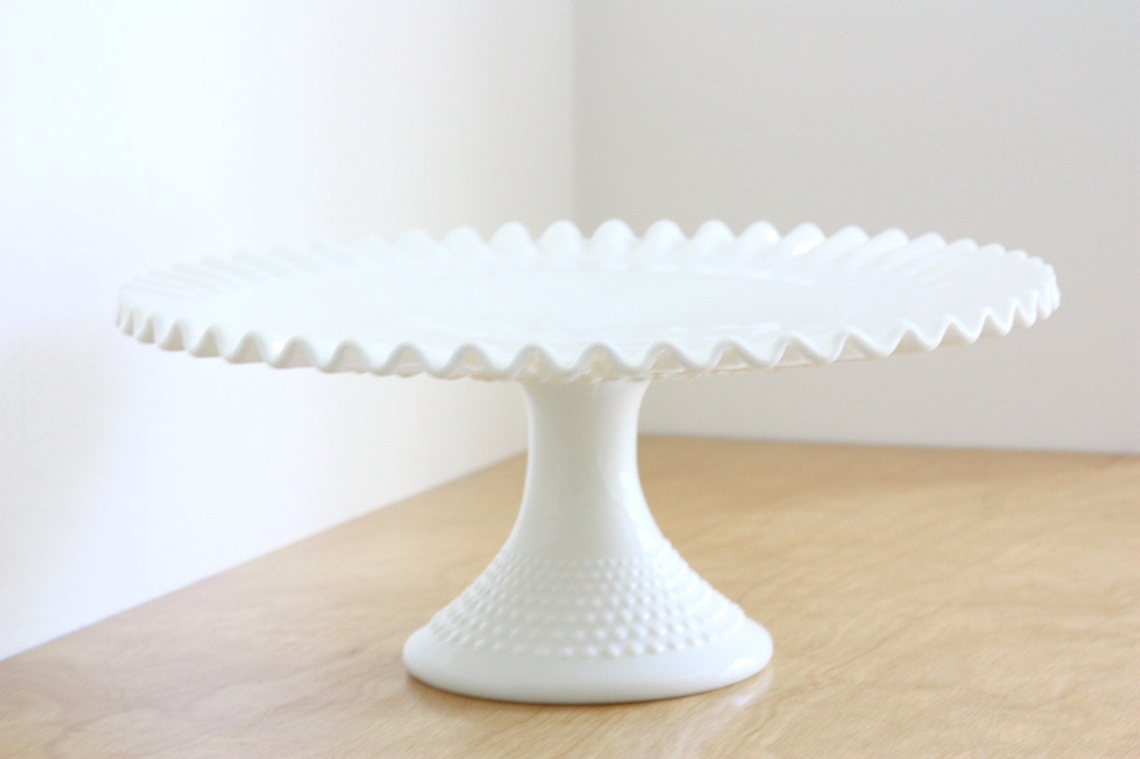 Vintage Fenton Hobnail Milk Glass Cake Plate