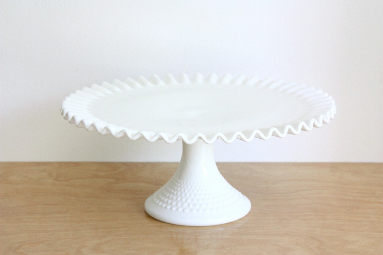 Vintage Fenton Hobnail Milk Glass Cake Plate