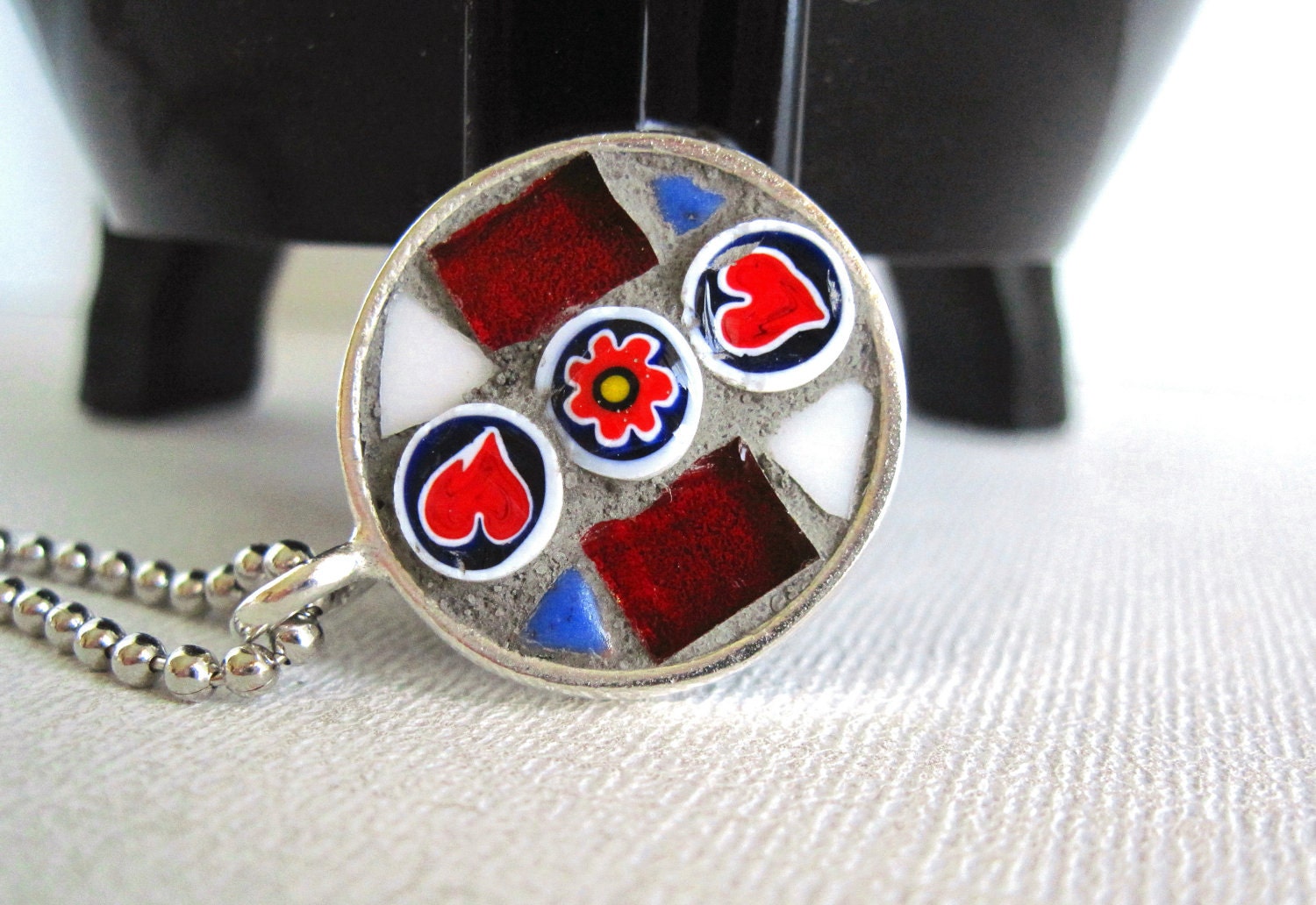Mosaic Heart Art Pendant Necklace - Mothers Day