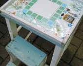 Chippy Vintage Mosaic Wooden Step Stool, Prairie Chic