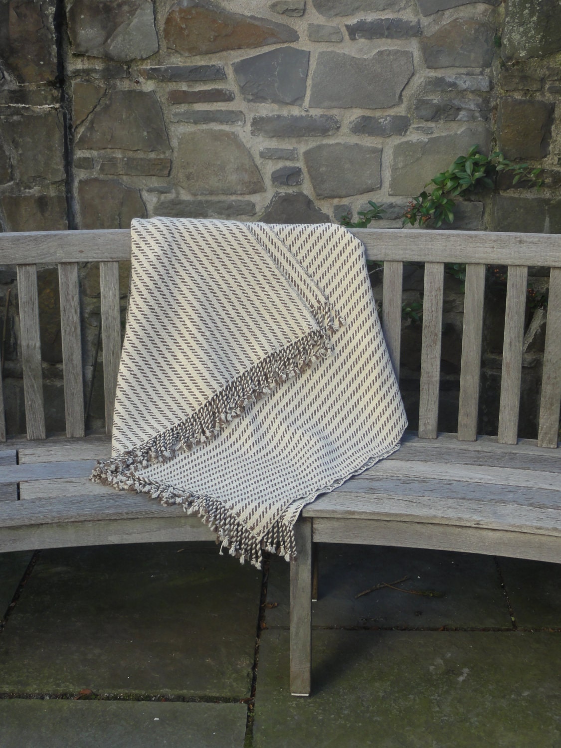 Woven Merino Blanket in White and Chocolate Brown Wool