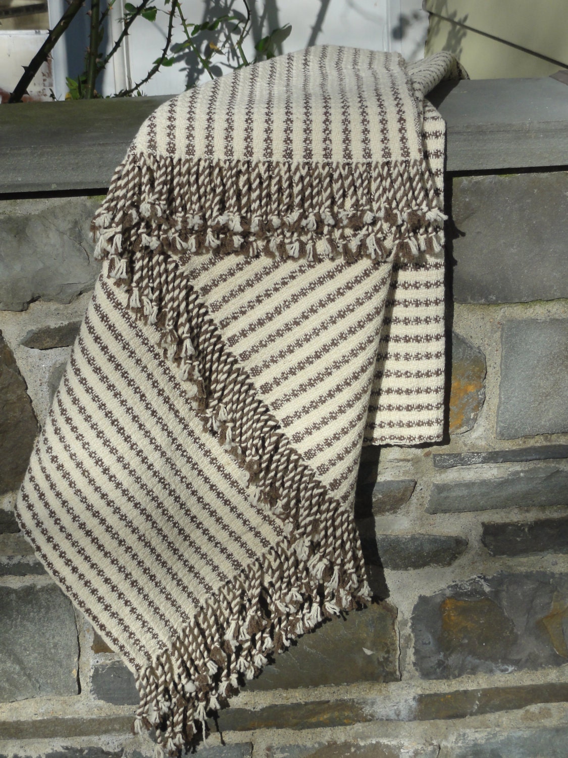 Woven Merino Blanket in White and Chocolate Brown Wool