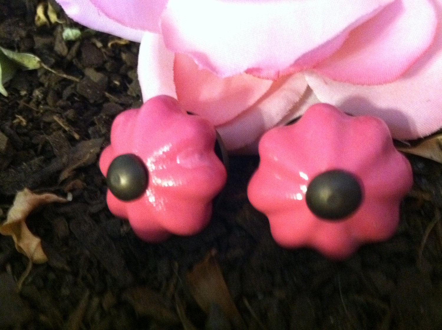 Drawer Pulls, Drawer Knobs, Hot Sassy Pink Shabby Chic Knobs - Set of 2