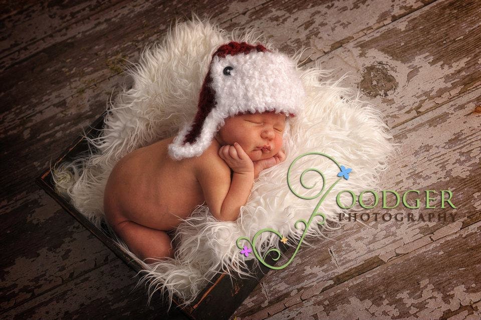 Nubby Aviator Hat  with Fluffy Trim - Red and White or customize your own color - newborn, baby, toddler sizes