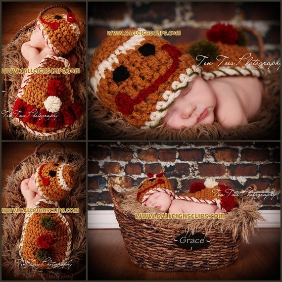 Instant Download Crochet Pattern- No 44 Gingerbread boy & girl - Cuddle Cape Set -Photography Prop