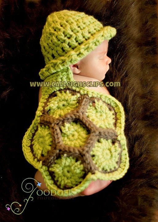 The Original Crochet Hatchling Turtle Cuddle Critter Cape Set  NB Photo Prop