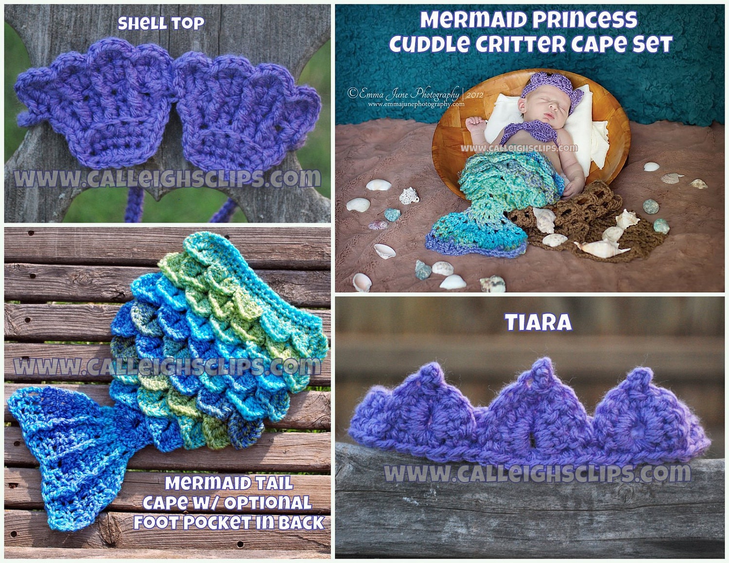 Instant Download Crochet Pattern- No. 59 Mermaid Princess Cape Set - Nb - 4T