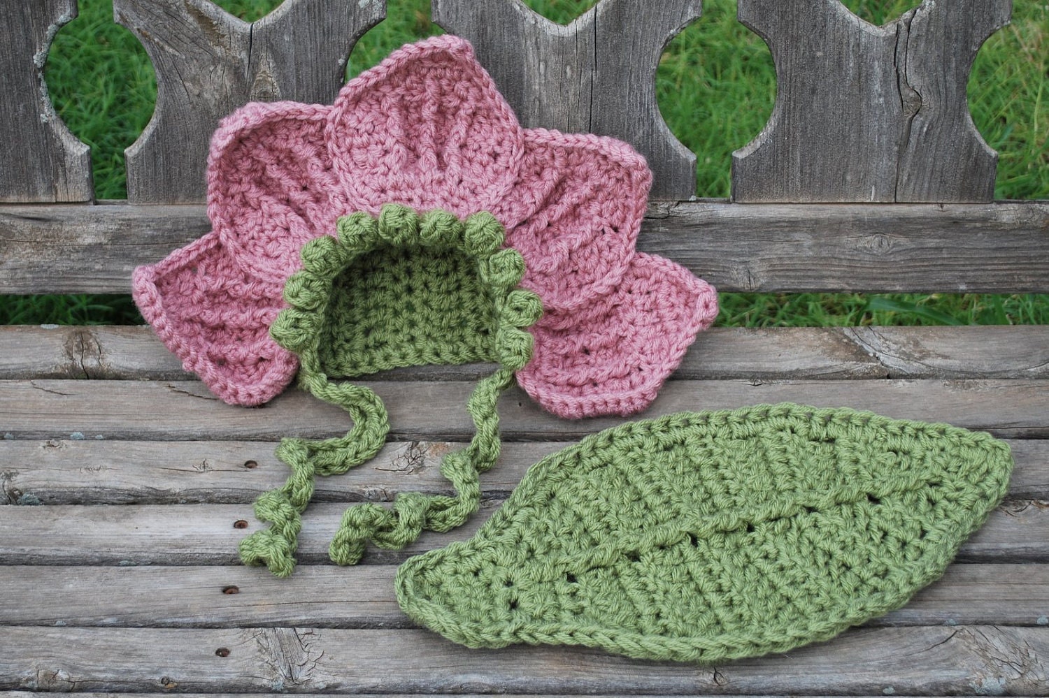 Instant Download Crochet Pattern- No. 60 Flower Garden Bonnet and Leaf Cape Cover - variety of sizes