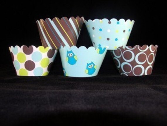 Blue Owl Cupcake Wrappers for Blue Owl Birthday Baby Shower