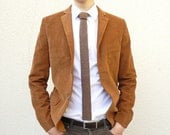 Knit Tie Skinny Necktie in Tobacco Tweed Brown Lambswool - Gift for Men Dad Boss Under 50 MADE TO ORDER
