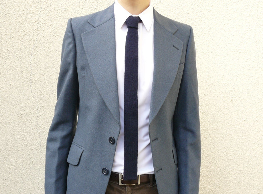 Skinny Knitted Tie in Royal Navy Blue Lambswool - Gift For Him Men Dad Boss Under 50 - MADE TO ORDER