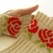 Short Wrist Warmers Fairisle Fingerless Gloves Red Rose in Putty and Tartan Scarlet Gift for Her - MADE TO ORDER