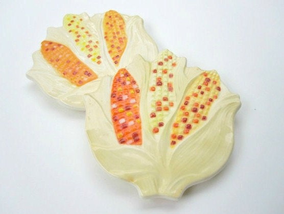 Thanksgiving Table Trivet - Autumn Harvest Indian Corn Cob - Pair of Two