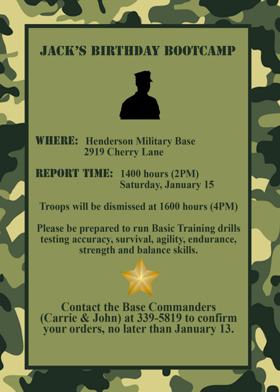 Boy Army Birthday Party Invitation