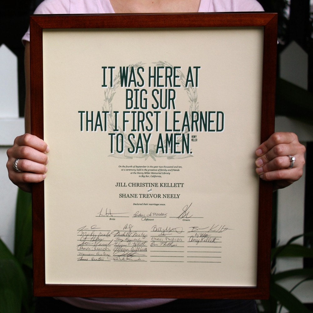 Marriage Certificate Poster - Big Sur
