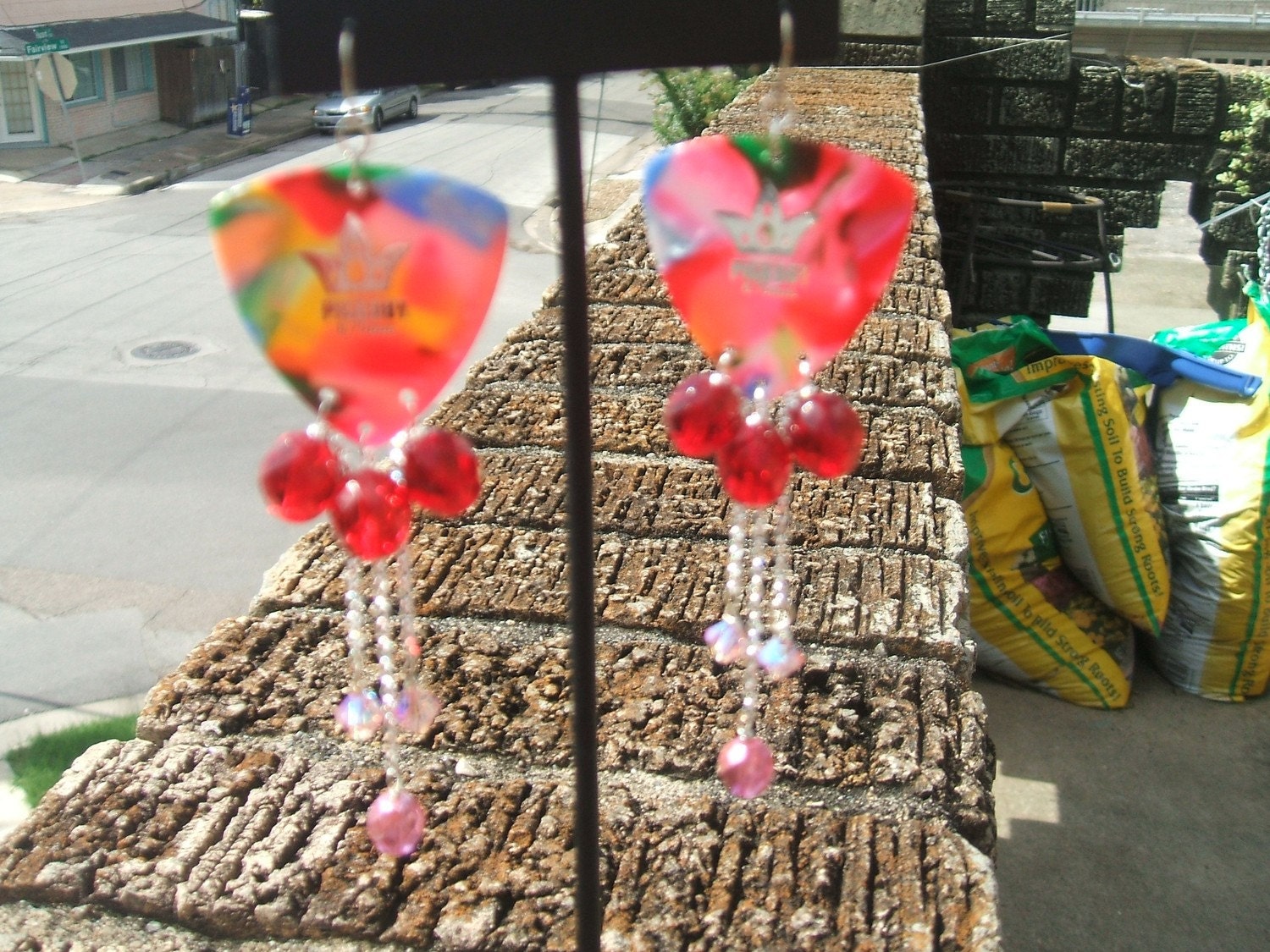 Pink Lemonade guitar pick earrings