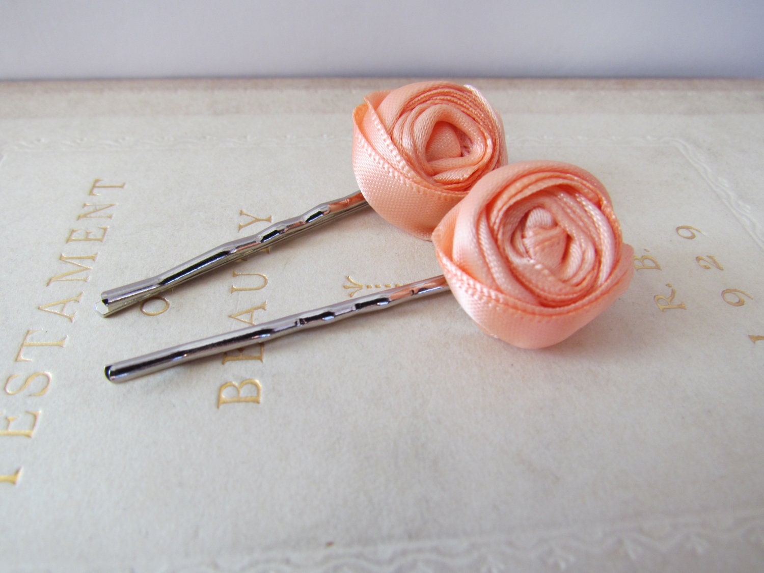 Peach Rosette Hairpins