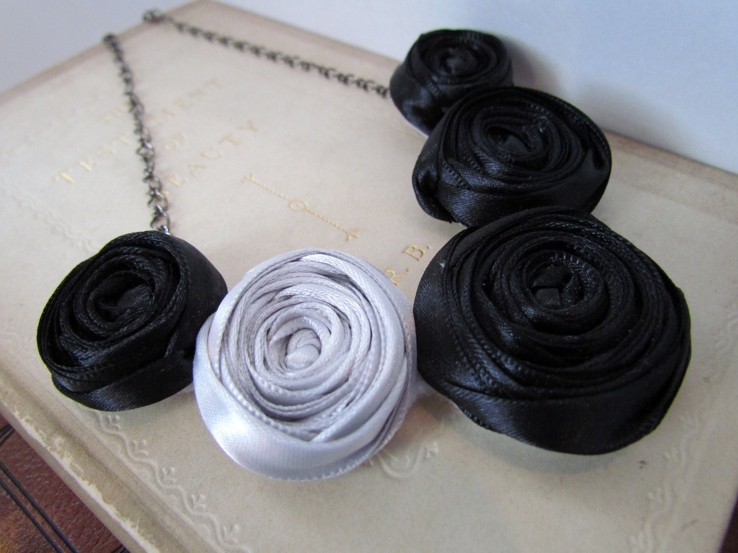 Beth Midnight Black and Silver Rosette Necklace