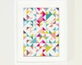 SUMMER SALE 20% OFF - Modern Geometric print, multicolored chevrons, triangles geometric shapes size A4