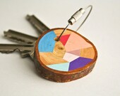 SUMMER SALE 20% OFF -  wood keychain with stainless steel cable wire, pink, baby blue, mint, pastel purple geometric triangle shapes