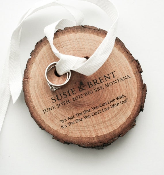 SUMMER SALE 20% OFF - Ring Bearer from pine wood and white cotton ribbon made to order (custom made)