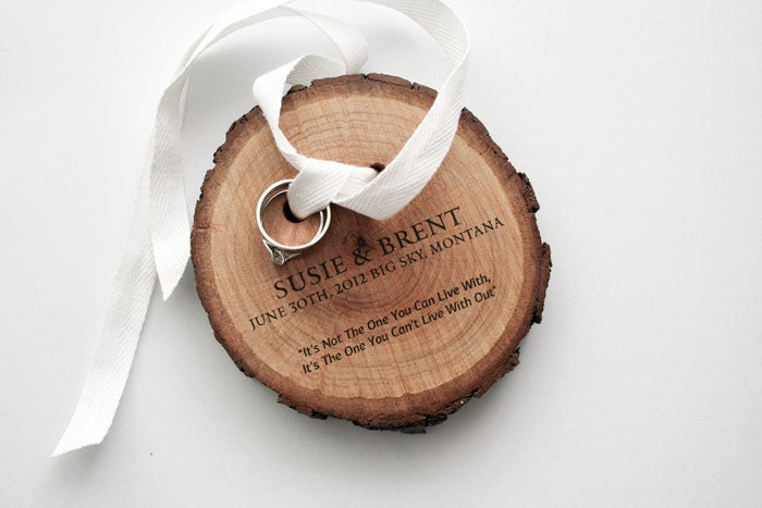 SUMMER SALE 20% OFF - Ring Bearer from pine wood and white cotton ribbon made to order (custom made)