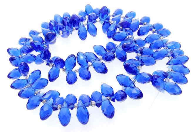 Super 100beads Blue Color Glass Crystal Faceted Elongated Drop Briolette Beads One strand