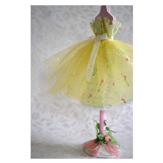 Decorative Dress Form Paper Art with Yellow Tulle and Crepe Paper Dress