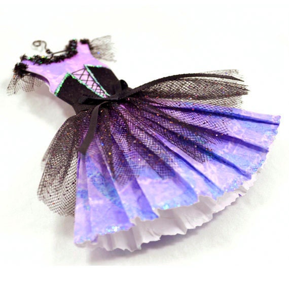 Victorian Paper Dress in Purple with Black Tulle Skirt and Velvet Corset