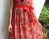 Queen Elizabeth, Garden, Flower, Floral, Summer, Spring, Long, Maxi, Red Cotton Dress